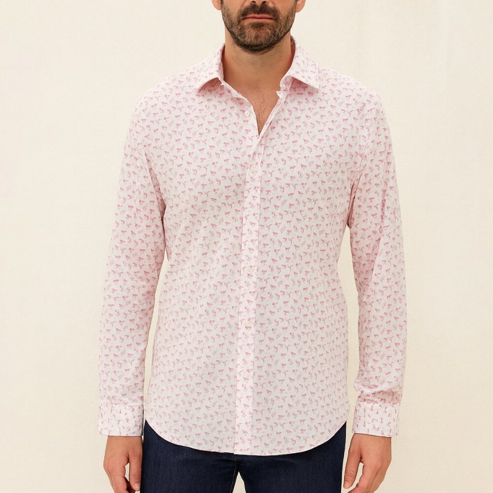 Men's Pink Printed Long-Sleeve Dress Shirt